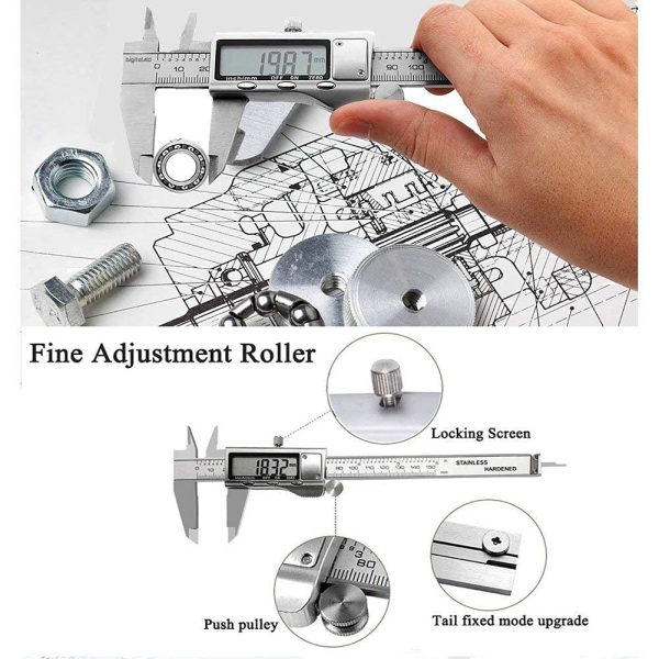 LOUISWARE Electronic Digital Vernier Caliper, with Extra-Large LCD Screen and 150mm 0-6" Inch/Metric/Fraction Conversion, Stainless Steel, IP54 Water Resistant - Image 6