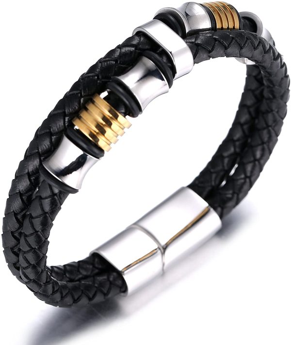 HALUKAKAH Kids ?? Honor Junior ?? Boy's Genuine Leather Bracelet 6-12 Y/O. Titanium Honor Gold Beads Golden Magnetic Clasp Size Adjustable 18-19.5cm with Free Giftbox - Image 4