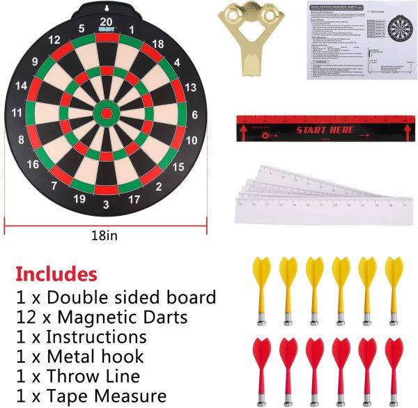 Esjay 18 inch Magnetic Dart Board Set, Safe Dart Game for Kids, Best Boy Toys Gift Indoor Outdoor Game with 12 Darts, Double Sided Large Size Dartboard