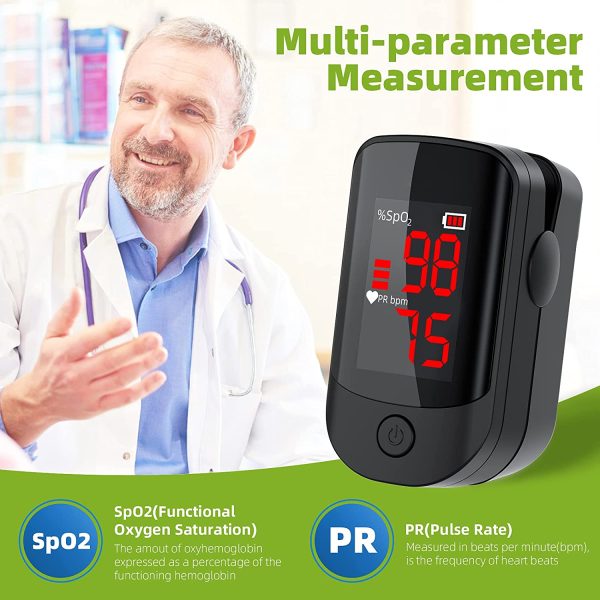 Pulse Oximeter Fingertip, Blood Oxygen Saturation Monitor with Accurate Fast Spo2 Reading Oxygen Meter, Oxygen Monitor with Lanyard and Batteries (Black) - Image 7