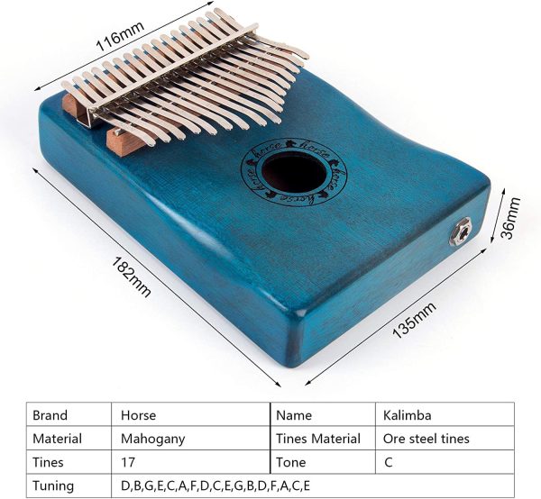 Kalimba 17 Keys EQ Kalimbas Horse Electric Kalimba Finger Thumb Piano Marimba Built-in Pickup With 6.35mm Audio Interface Study Instruction and Tune Hammer Gift for Kids Adult Beginners - Image 7