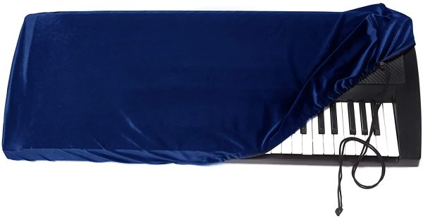 Piano Keyboard Dust Cover for 61-76 Keys Elastic Cord and Stretchable soft velvet dustproof cover blue