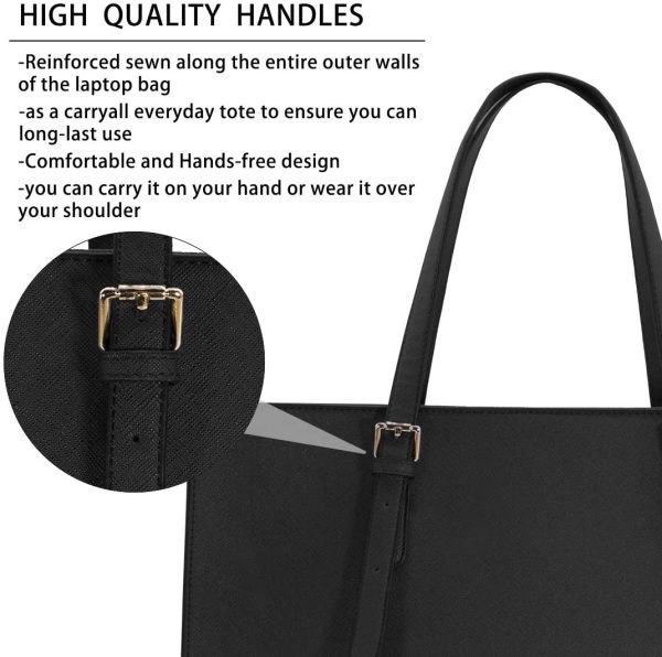 Laptop Bags for Women 15.6 inch Large Leather Tote Bag Ladies Laptop Handbag Computer School Shoulder Bag Business Work Bag Black - Image 3