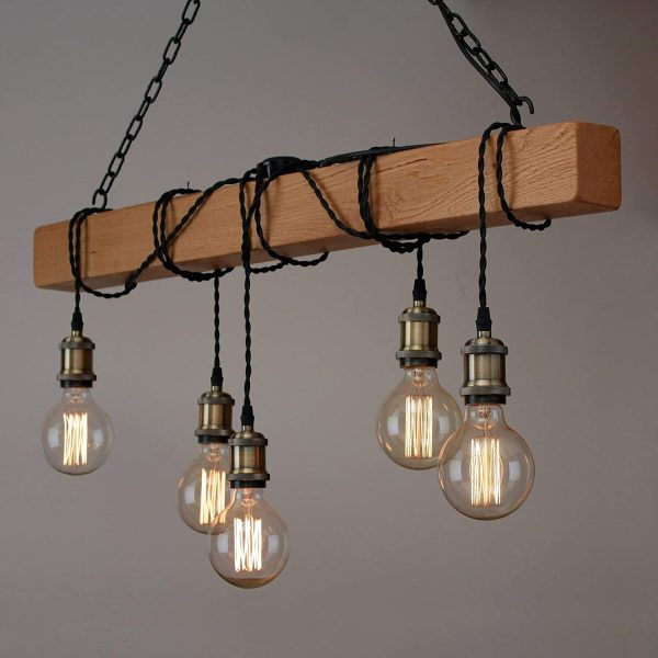 Handmade Rustic Wooden Chandelier - Wood Beam Industrial Pendant Lamp - Image 3