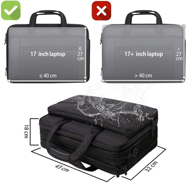 Laptop Bag 17 inch, Large Business Briefcase for Men Women Waterproof Laptop Shoulder Messenger Bag Fit 17 inch Laptop, Expandable Multifuntional Computer Bag for Laptop Tablet Notebook, Black - Image 3