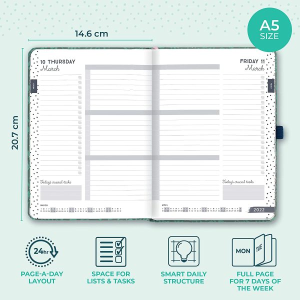 Perfect Year 2022 Diary A5 Page a Day. A5 Diary, Daily Planner 2022 runs Jan - Dec'22. Diary 2022 Day per Page with Checklists. 2022 Planner for Busy Schedules. - Image 5