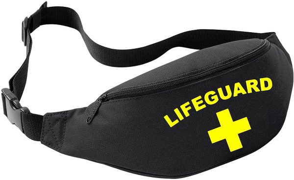 Lifeguard Red Bum Bag, Beach Safety Retro Party Festival Money Pouch Fanny Pack Purse Hip Belt Bag Wallet Waist Bag (Black)