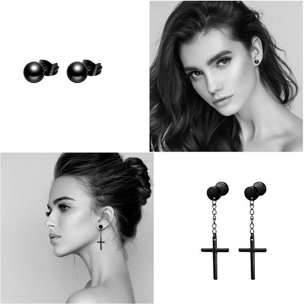 Defrsk 15 Pairs Earrings for Men Black Stud Earrings Mens Earrings Black Thin Hoop Earrings Stainless Steel Earrings Set Jewelry Piercings for Men - Image 5