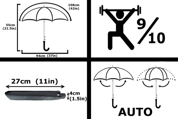 COLLAR AND CUFFS LONDON - 4cm Ultra Flat Windproof Umbrella - Strong Reinforced Frame with Fiberglass - Auto Open and Close - StormDefender Flat - Small Compact Folding Travel - Black - Image 3