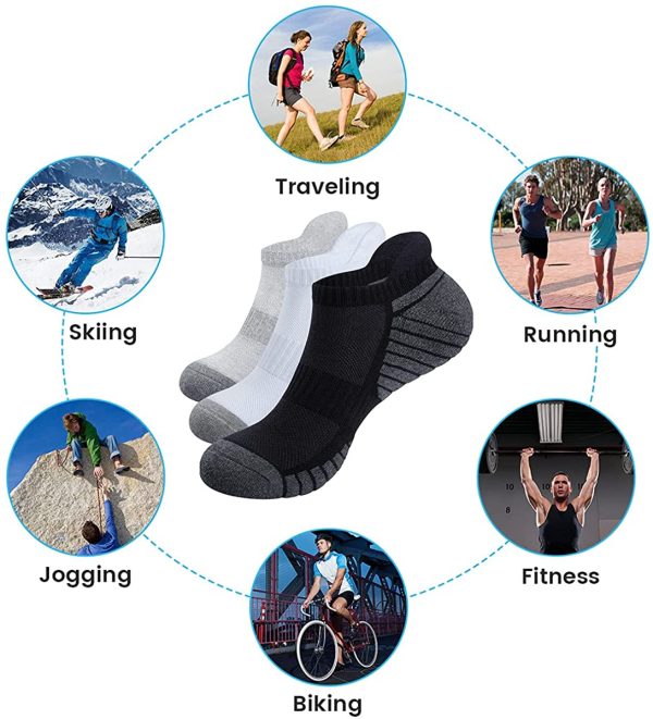 Alaplus 6 Pairs Running Socks Cushioned Sports Socks Ankle Socks Trainer Socks for Men Women Anti-Blister, Padded, Arch Support, Sweat Wicking, Breathable - Image 4