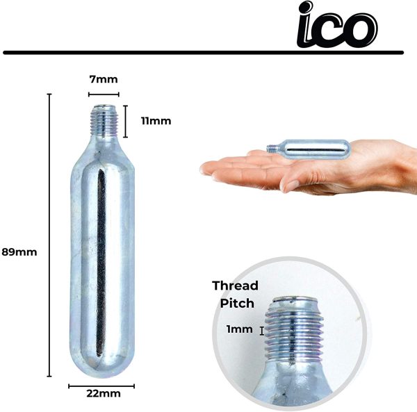 ICO - CO2 cartridge 16g threaded - 10 PACK - For threaded CO2 bike inflator - Pumps MTB or any road Cycling tIre. - Image 4