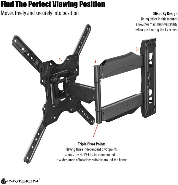 Invision TV Wall Bracket Mount for 24-55 Inch Screens, VESA 100x100mm up to 400x400mm, Tilts Swivels & Extends for Flat & Curved TVs, Includes Spirit Level, Weight Capacity 36.2kg (HDTV-E) - Image 6