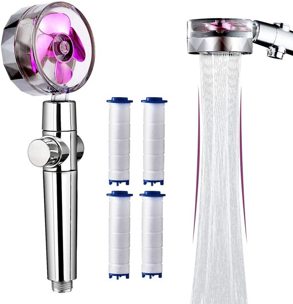 Propeller Shower Head,Turbo Fan Shower Head, Propeller Driven Handheld Shower Head High Pressure with Hose Shut Off &Holder Filter, 360 Degrees Rotating Water Saving Camper Bath Shower Head (Purple) - Image 6