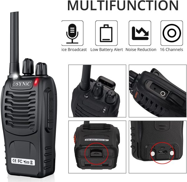 Rechargeable Walkie Talkie, 2Pcs Professional 2 Way Radio Long Range Portable Adult Walkie Talkies 16 Channel VOX Function Walkie Talky With Original Earpieces Perfect for Home Hotel etc - Image 5