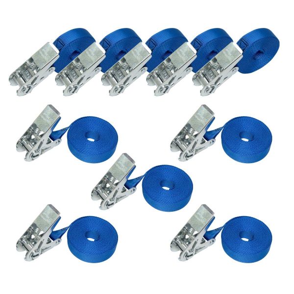 Amazon Basics Ratchet Lashing Straps, 6 m Long, 25 mm Wide, Load Capacity 800 kg, DIN EN 12195-2 Passed - Blue (10-Pack)