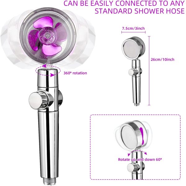 Propeller Shower Head,Turbo Fan Shower Head, Propeller Driven Handheld Shower Head High Pressure with Hose Shut Off &Holder Filter, 360 Degrees Rotating Water Saving Camper Bath Shower Head (Purple) - Image 9