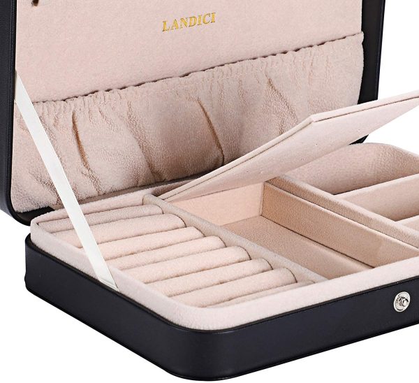 LANDICI Small Jewellery Box Organiser for Women Girls, PU Leather Travel Jewelry Storage Case, Portable Jewellery Holder Tray for Ring Earrings Necklace Bracelet, Jewelry Gift Box Kids - Image 2