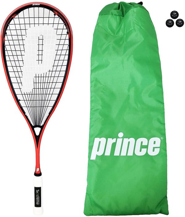 Prince Pro Airstick Lite 550 Textreme Squash Racket + Cover + 3 Dunlop Squash Balls