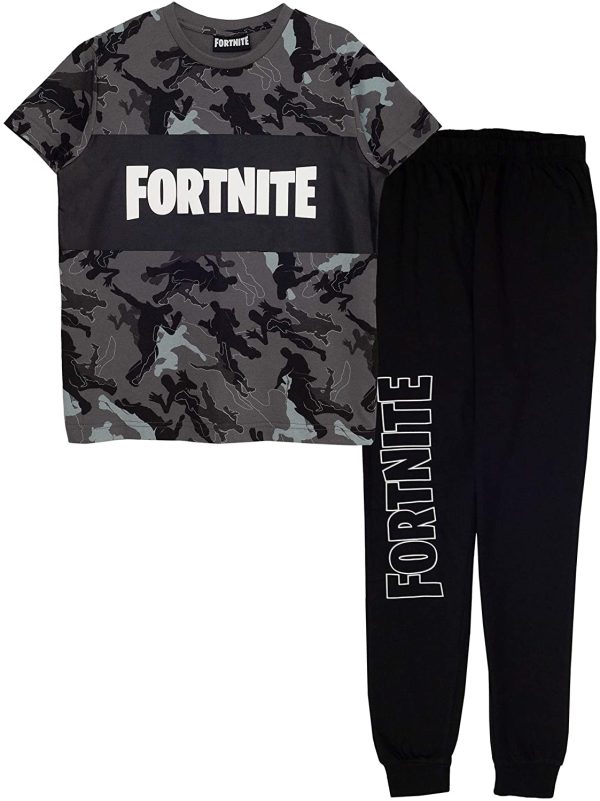 Fortnite Long Pyjama Set for Boys, Dancing Emotes Camo Crew Neck T-Shirt with Pants, 100% Cotton, Official Merchandise, Ages 7 to 15