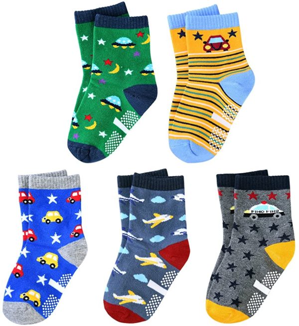 Boys Grips Cotton Ankle Socks - Children Girls Cute Novelty Toddler Infant Warm Anti-slip Cozy Funny Colorful Athletic Sport Multipack 5 Pairs for Spring Summer Autumn Winter Kids Aged 0-12 - Image 4