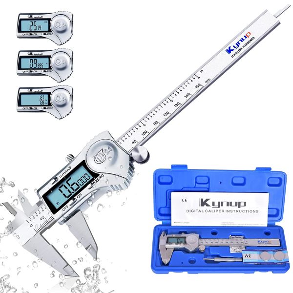 Kynup Digital Venier Caliper, 150mm Caliper with Stainless Steel, Inch Millimeter Fraction Conversion, Measuring Tools Calipers Gauge with Large LCD Screen (6 Inch)