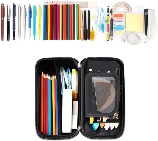 Pencil Case,  Large Capacity Pen Case Bag Pouch Holder Stationery Desk Organizer with Zipper for School & Office Supplies(Black) - Image 8