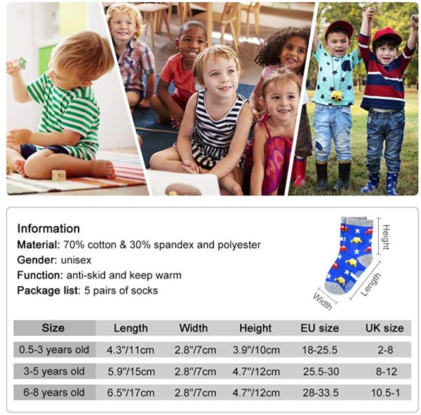 Boys Grips Cotton Ankle Socks - Children Girls Cute Novelty Toddler Infant Warm Anti-slip Cozy Funny Colorful Athletic Sport Multipack 5 Pairs for Spring Summer Autumn Winter Kids Aged 0-12 - Image 5