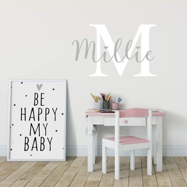 Personalised Wall Art Sticker Girls Boys Unisex Baby Nursery Bedroom Any Name Text Initial Monogram Kids Childrens Custom Decal Mural Vinyl Room Decor - Image 2