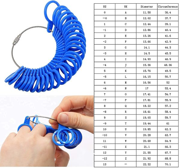 Ring Sizer Gauge Set UK A-Z US Finger Size Measurer Sizing Belt Measurement Scales Kit Tools for Measuring Rings Diameters Wedding Women Men Kids Plastic - Image 5