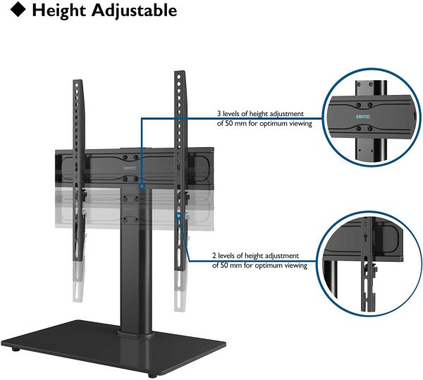 BONTEC Universal Table Top Pedestal TV Stand with Bracket for 26??-55?? LCD/LED/Plasma TVs-Height Adjustable TV stand with 8mm Tempered Glass Base & Cable Management-Holds 40 KG & Max.VESA 400x400mm - Image 4