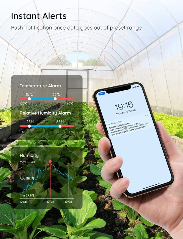 Govee Room Thermometer Hygrometer, Bluetooth Digital Indoor Temperature Humidity Sensor with Smart Alert and Data Storage, for Baby Home Cellar - Image 6
