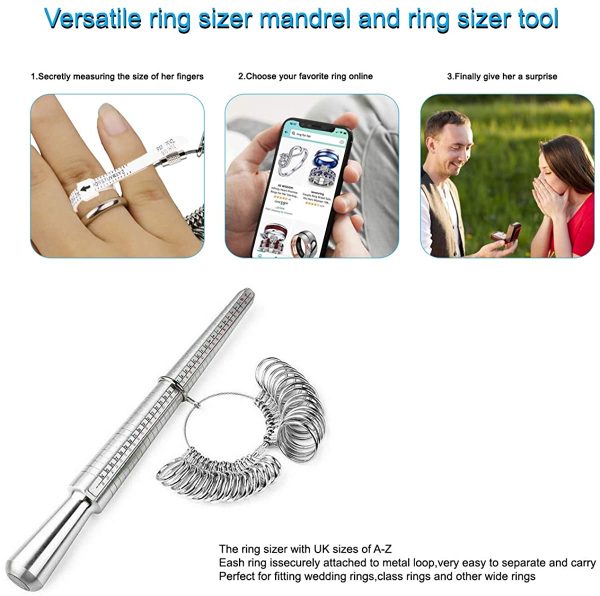 DoGeek Ring Sizer Measurement Scales Tools for Measuring Rings Diameters Finger Sizing Tools UK Sizes A-Z Metal Steel - Image 4