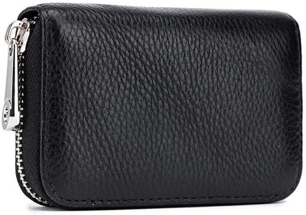 Meowoo Credit Card Holder RFID Blocking Genuine Leather Mini Credit Card Wallet Purse with Zipper for Women Men (Black) - Image 3