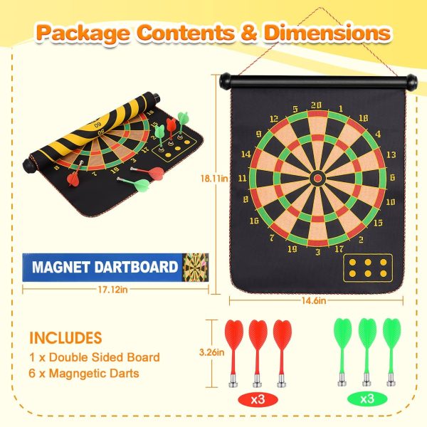 LET'S GOT! Powerful Double-Sided Magnet 15''Dart Board Set (6 pcs darts) - Garden Toys & Ideal Gift