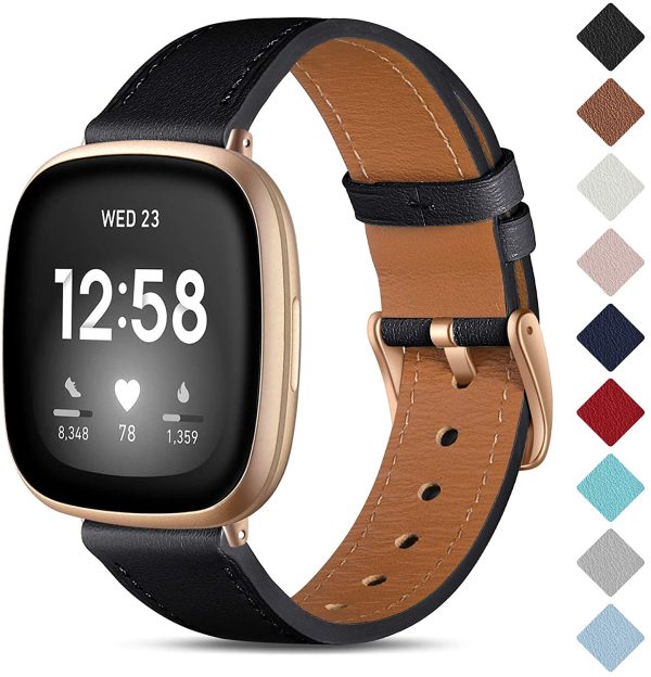 CeMiKa Compatible with Fitbit Versa 3 Strap Leather, Genuine Leather Straps Replacement Bands Compatible with Fitbit Versa 3 / Fitbit Sense, Women Men - Image 6