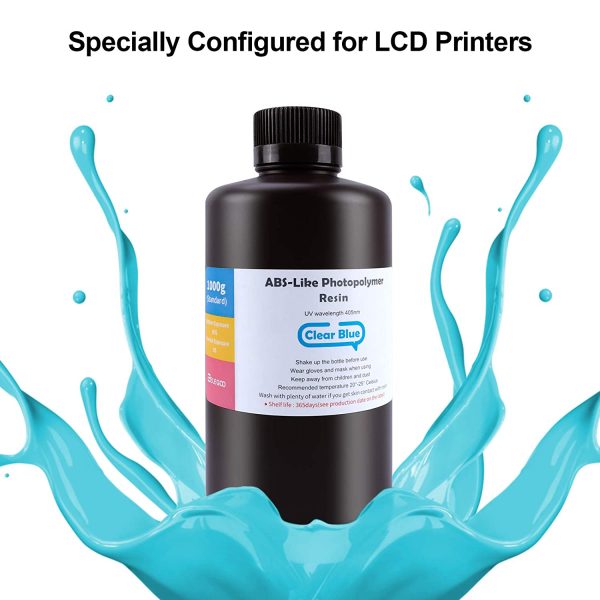 ELEGOO ABS-Like 3D Printer Resin, 405nm UV-Curing LCD Resin High Precision Fast Curing Non-Brittle Standard Photopolymer Resin for LCD Printer Printing Clear Blue 1000G - Image 3