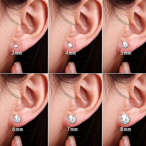 Brogtorl Stud Earings 12Pcs, 6 Pair Brilliant Gem Stainless Steel 18K Rose Gold Silver Stud Earrings Set for Women Men Girls, Ear rings studs Sizes 3 to 8mm - Image 6