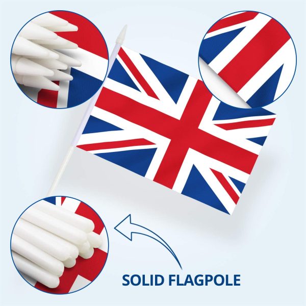 British Union Jack Stick Flag, ANLEY Great Britain 5x8 inch (12 X 20cm) HandHeld Mini Flag With 12" (30cm) White Solid Pole - Vivid Color and Fade Resistant - UK 5 x 8 inch Hand Held Flags With Spear - Image 5