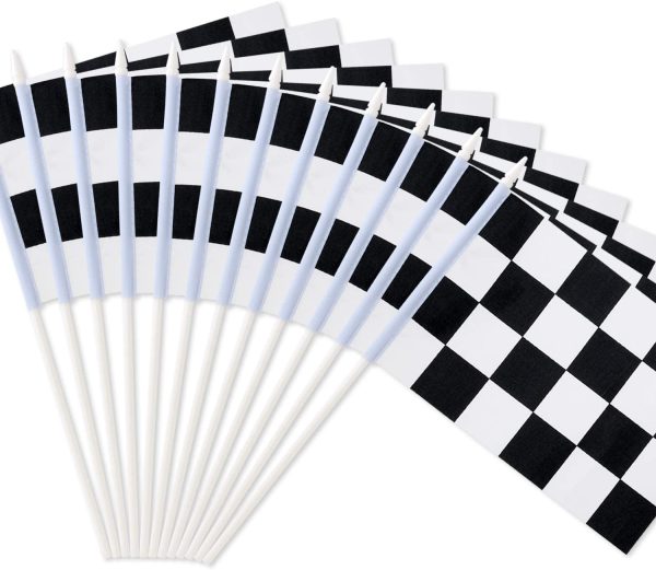 NOVELTY PLACE 8"x5.5" Checkered Black and White Racing Stick Flag - Plastic Stick - Decorations for Racing, Race Car Party, Sport Events (12 Pack) - Image 6