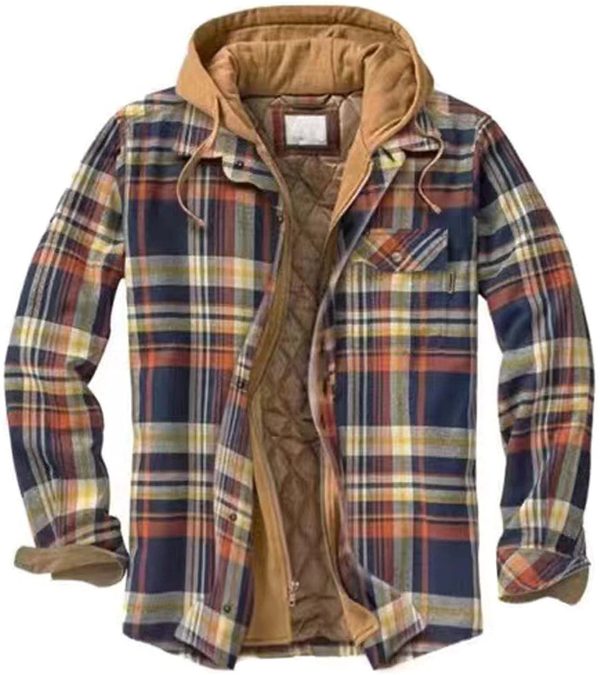 Mens Padded Shirts Lumberjack Warm Checked Hooded Coat Inner Lining Thick Outdoor Jumper Jacket