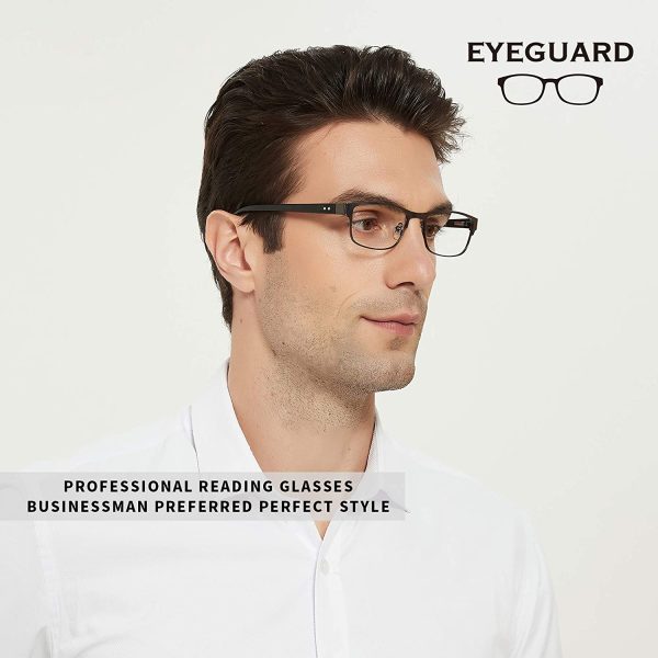 EYEGUARD Mens Reading Glasses, 1 Pair Rectangular Lightweight Metal Readers for Men