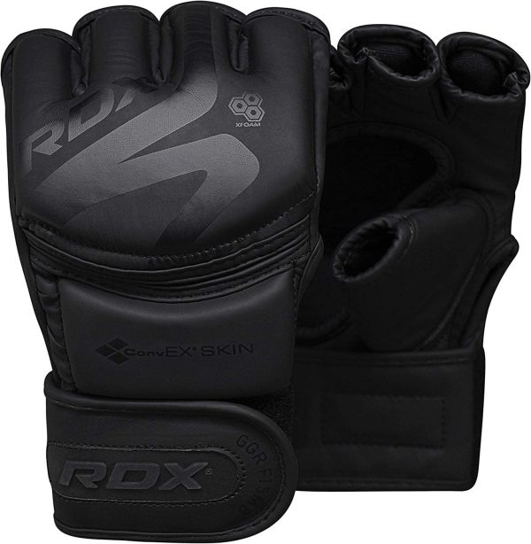 RDX MMA Gloves Noir, Maya Hide Leather, Ventilated Open D-Cut Palm, Padded Grappling Sparring Mitts, Cage Kickboxing Mixed Martial Arts Muay Thai Training, Punching Bag Pads Workout, Black - Image 4