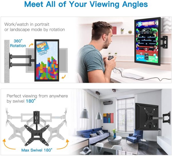 PERLESMITH TV Wall Bracket for 13-42 inch TVs, Swivels Tilts TV mount for Flat & Curved TV??VESA 75x75mm to 200x200mm up to 20kg - Image 4