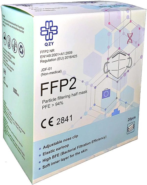 QZY FFP2 protection mask - Box of 20 pieces - CE Certified With Elastics & Adaptable se Clip, 5 Filtration Layers, Protection For Exterior And Interior - Image 3