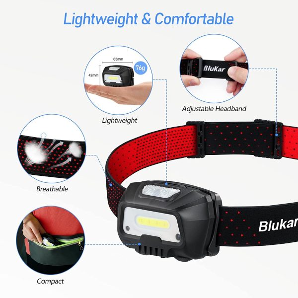 Head Torch Rechargeable, Super Bright LED Headlamp Headlight with Motion Sensor Control, Red Warning Light Function, 6 Lighting Modes, Long Battery Life -IPX5 Waterproof for Camping,Hiking etc - Image 8