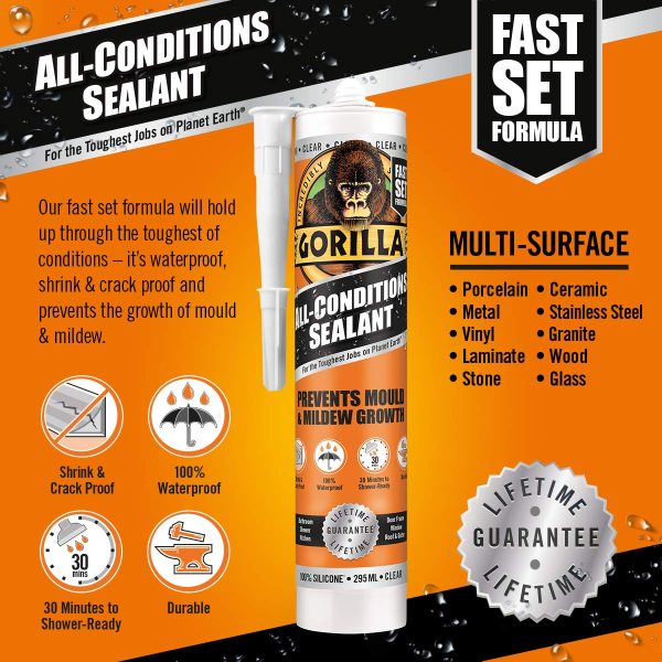 Gorilla 1144110 All Conditions Sealant Silicone Clear 295ml - Image 2