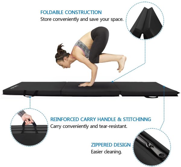 Bonnlo 6' Folding Tri-fold Gymnastics Gym Exercise Aerobics Mat, 6??x 2??x 2?? PU Leather Tumbling Mats for Stretching Yoga Cheerleading Martial Arts - Image 4