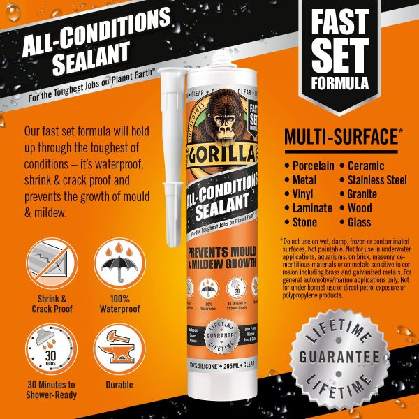 Gorilla 1144110 All Conditions Sealant Silicone Clear 295ml