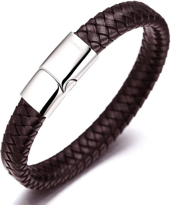 HALUKAKAH Kids ?? Solo Junior ?? Boy's Genuine Leather Bracelet 6-12 Y/O. Titanium Magnetic Clasp 7"/18cm with Free Giftbox(Brown)