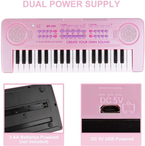 Piano Keyboard, 37-Keys Upgrade Color Electronic Kids Piano with 4 Animals Sound Portable Music Keyboard Educational Musical Piano Ideal Xmas Gifts for 3-8 Years Old Boys Girls Beginner (Shine Pink) - Image 2